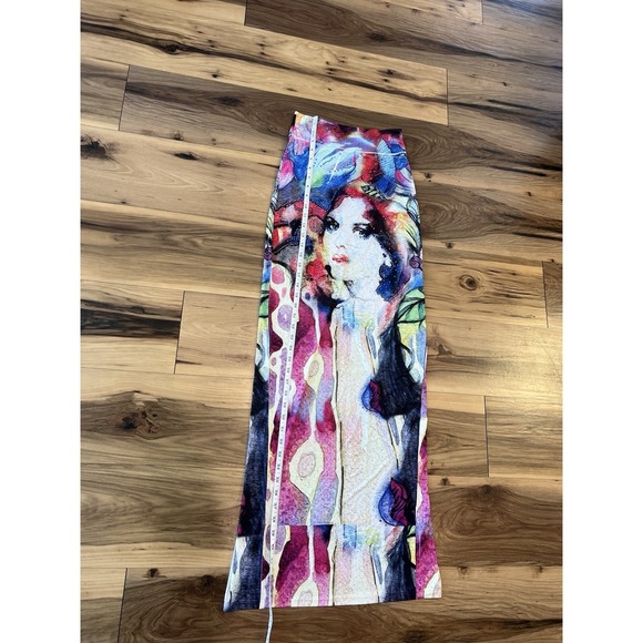 Surreal Art Portrait Midi Skirt Beaded Abstract Stretch Statement Piece - Picture 5 of 11